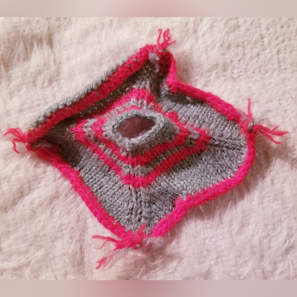 Red and Grey Barbie Doll Poncho Knitted Handmade Vintage
